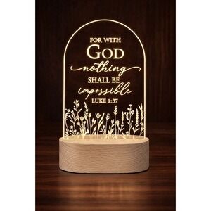 Christian Bible Verse LED Night Light LED Lamp with Wood Base Gift Luke 1:37